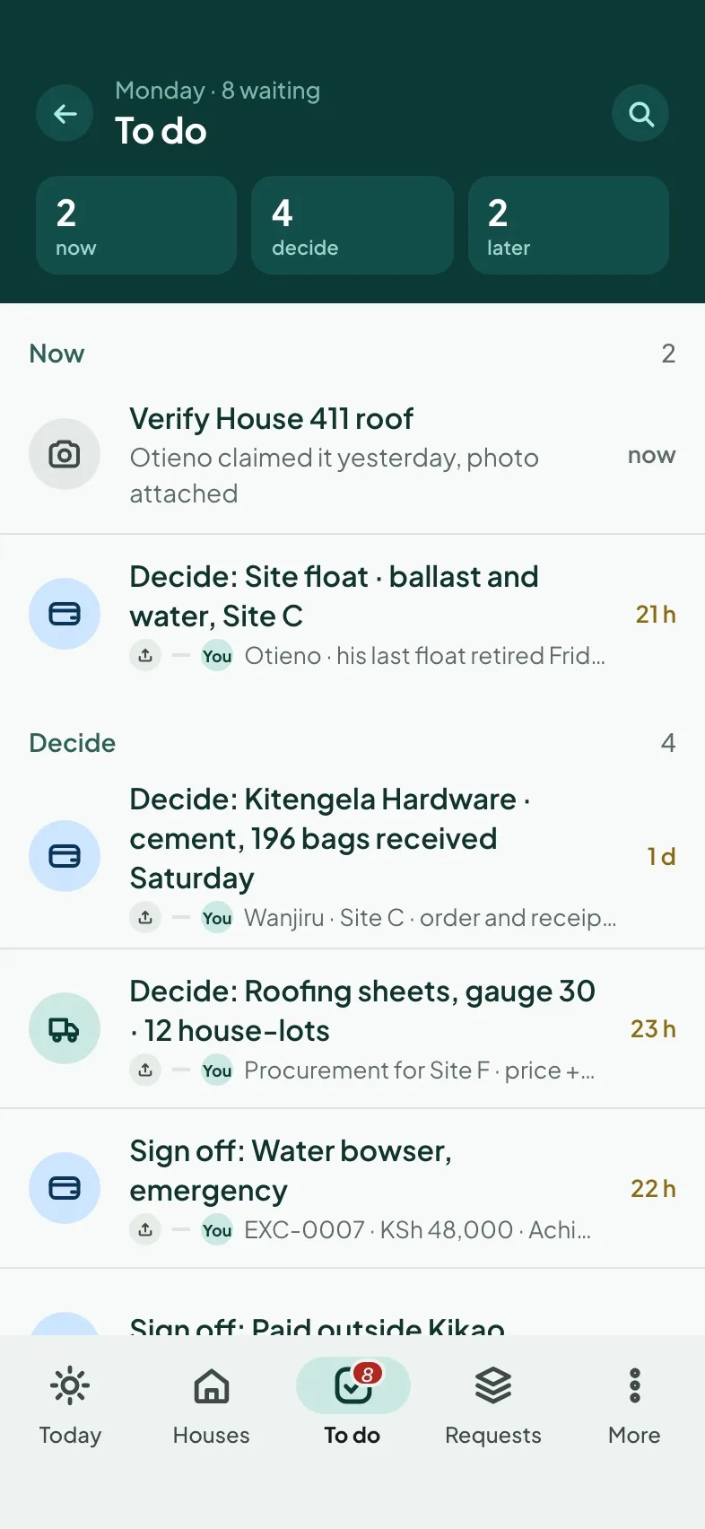 The real Kikao app (demo company) — step 1